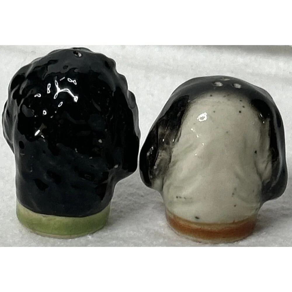 Vintage Japan Salt and Pepper Shakers Dog Heads poodle Llaso Apso Hostess Gift